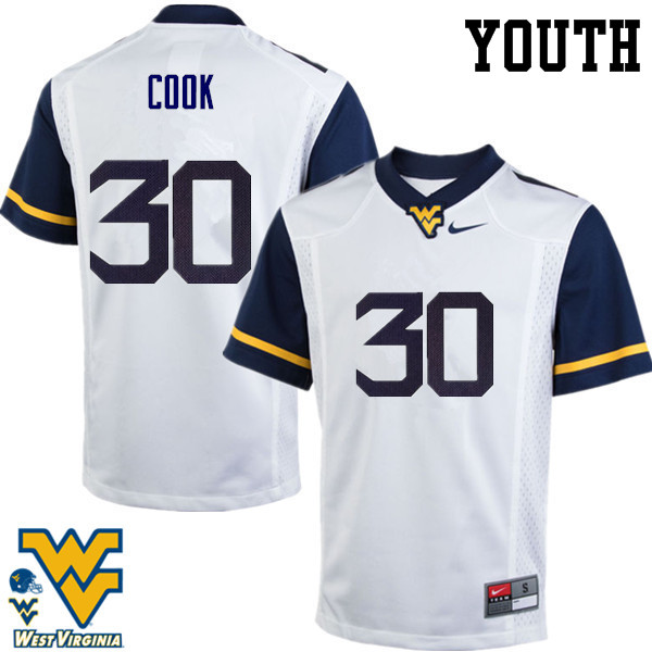 NCAA Youth Henry Cook West Virginia Mountaineers White #30 Nike Stitched Football College Authentic Jersey DX23R23EG